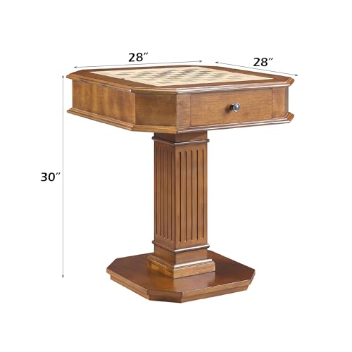 Walnut Finish Chess Game Table with Fluted Square Pedestal | Hidden Storage Drawer, Reversible Tabletop, Chess & Backgammon Game Board, Sturdy Elegant Base, Side Table - size: 28''-Chess Table Walnut + Fluted Square Pedestal