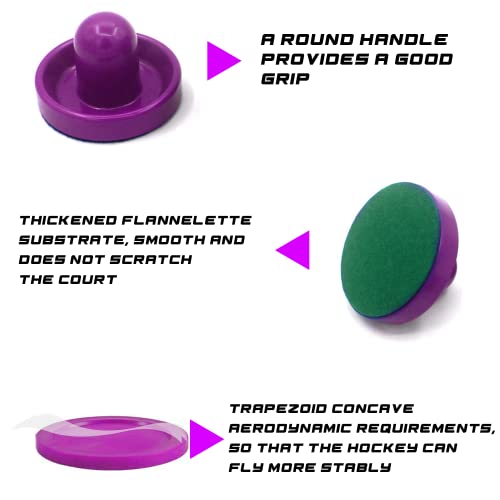 Air Hockey Pushers and Pucks - Air Hockey Paddles and Goal Handles Replacement Accessories for Game Tables (4 Pushers, 8 Pucks) - color: Yellow&Purple