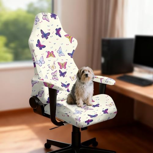 Suobstales Colorful Butterfly Pattern Ergonomic Office Computer Game Chair Slipcovers with Armrest Cover, Stretchy Polyester Covers for Reclining Racing Gaming Chair - color: Colorful Butterfly