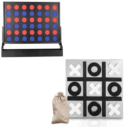 Play Platoon Giant 4 in a Row & Magnetic Tic Tac Toe Bundle: Wall Mounted Wooden Games for Indoor/Outdoor Family Fun, Game Room, Bar, Basement. Rustic Farmhouse Decor, Large 22x24 & 13.5" Boards