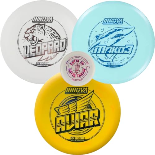 INNOVA DX 3 Disc Golf Starter Kits for Men, Women, & Kids, Putter, Midrange, Driver, Bonus G3T Mini, Weight Ranges 140-180, Beginner Frisbee Golf Set, Fade Bag Sold Seperat