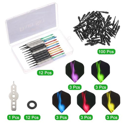 PATIKIL Darts Plastic Tip Soft Tip Darts Set - 12 Pcs 18 Gram with Tip Darts 100 Extra Dart Tips 15 Dart Flights Plastic O-Rings & Wrench with Dart Case for Electronic Dartboard