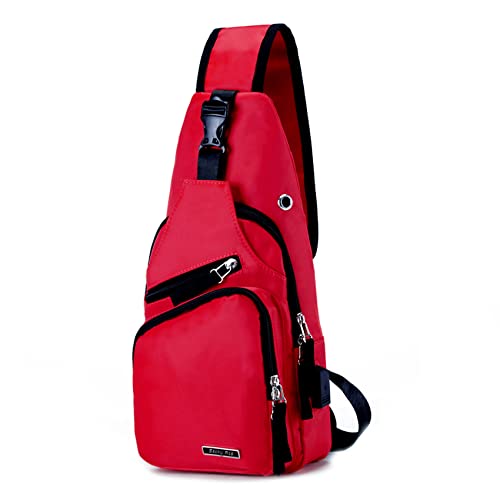 Seoky Rop Men Women Sling Backpack Nylon Water Resistant Shoulder Chest Crossbody Sling Bag with USB Charging Port - color: Watermelon Red