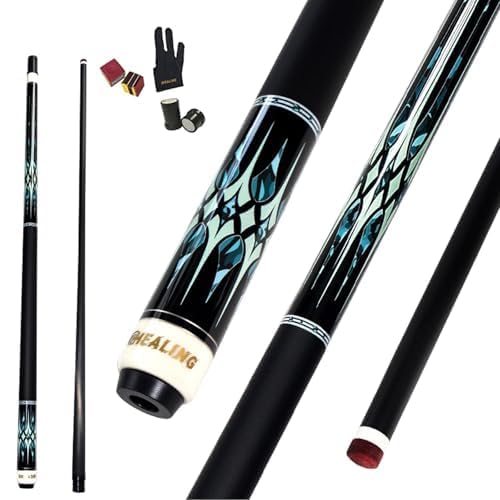 58" 19-20oz 2-Piece Carbon Pool Cue Stick 12.5mm Tip Billiard Carbon Fiber Clue, Billiard Supplies 1/2 Joint Handmade Straight Fit Bulb/Black 8, Nine Balls 19-20 oz (Play Cue)