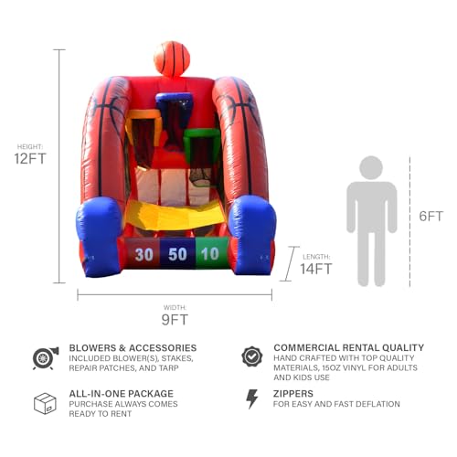 JumpOrange Inflatable Basketball Target Shootout Game with Blower - 100% Commercial Grade PVC Vinyl, 3-Hoop Multi-Player Carnival Game for All Ages, Portable Indoor/Outdoor Fun for Home & Rental Use - style: Basketball