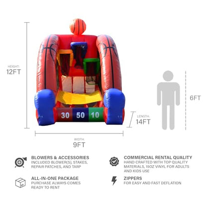 JumpOrange Inflatable Basketball Target Shootout Game with Blower - 100% Commercial Grade PVC Vinyl, 3-Hoop Multi-Player Carnival Game for All Ages, Portable Indoor/Outdoor Fun for Home & Rental Use - style: Basketball