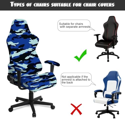 Blue Camo Gaming Chair Cover Cat Scratch Proof Non Slip Stretchable Gaming Chair Covers Slipcovers Attached Arms Breathable Washable Swivel Armchair Slipcovers of Computer Video Game Office - color: Blue Camo