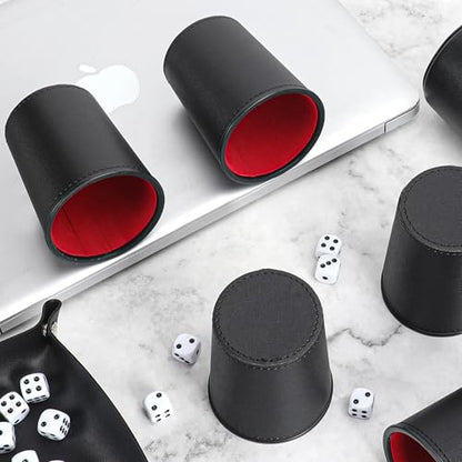 5X Dice Cup Set, PU Leather Dice Shaker Cups with 30 Dices for Bar Party Yahtzee Farkle Dice Games, Coffee (5, Black Red) - color: Black Red X5