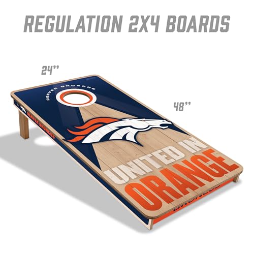 YouTheFan NFL 2' x 4' Slogan Series Professional Wood Cornhole Game with Logo Bags - color: Denver Broncos
