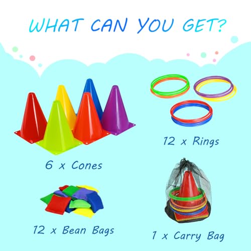 Ring Toss Games Carnival Outdoor Yard Games for Kids,Soft Plastic Cones Bean Bags Play for Children's Birthday Xmas Indoor Family Party Combo Gift Set
