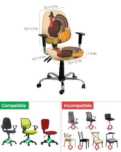 Savannan Office Chair Cover, Fall Thanksgiving Turkey Corn Maple Leaf Protective Stretch Elastic Universal Cover for Desk Task Chair,Computer Rotating Chair 1 Pcs Autumn Pumpkin