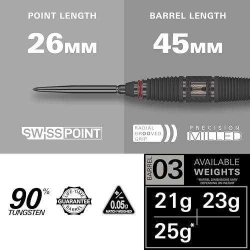 Target Darts Scope Steel Tip Swiss Point Darts, 90% Tungsten Dart Set | Steel Tip Dart, Red & Black Darts, Professional Dart Set with Swiss Points & Tool | Barrel 01/02/03/04 –21G/22G/23G/24G/25G - size: 23G, style: Barrel 03