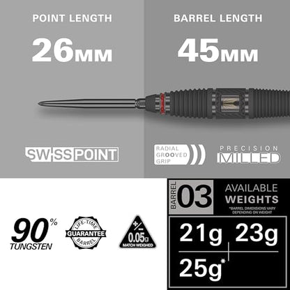 Target Darts Scope Steel Tip Swiss Point Darts, 90% Tungsten Dart Set | Steel Tip Dart, Red & Black Darts, Professional Dart Set with Swiss Points & Tool | Barrel 01/02/03/04 –21G/22G/23G/24G/25G - size: 23G, style: Barrel 03