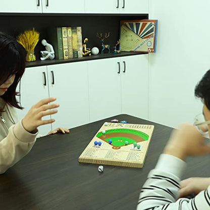 Jyquorp Baseball Dice Board Game Thick Solid Wood Dice and Marble Board Game Fun Color Pattern Double Battle Table Game for Family Party Holiday Gatherings (Log Color)…