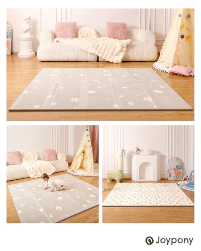 Joypony Baby Play Mat 79x 71 Inch, Extra Large Foldable Play Mats for Babies and Toddlers, Waterproof & Anti-Slip Portable Baby Floor Mat for Tummy Time, Non Toxic Foam Play Mat for Floor Travel Bag - size: 71x79x0.4 Inch