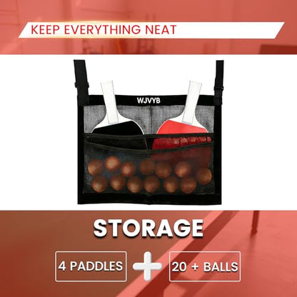 Premium Ping Pong Paddle Holder and Ball Holder Set - Under Table Tennis Racket Storage Case with Mesh Bag & Adjustable Straps, Easy Install Hanging Rack Organizer for Paddles and Balls