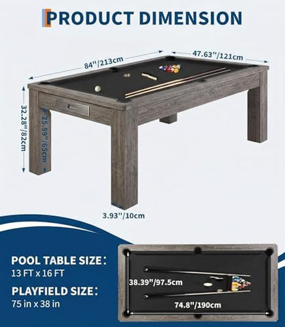 7 FT Pool Table, Complete Set - color: Black