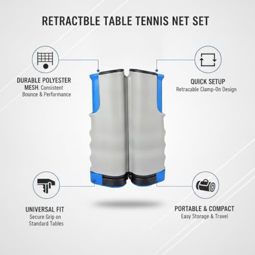 Retractable Table Tennis Net Set, Clamp-On Ping Pong Net for Standard Tables, Portable Polyester Mesh with Quick Setup - color: Gray