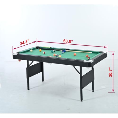 63.8" Foldable Pool Table — 5' Table Tennis-Style Playfield, Complete Accessory Set, Sturdy MDF & Steel Frame — Portable & Space-Saving for Game Rooms, Dining Areas & Family Fun