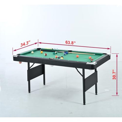 63.8" Foldable Pool Table — 5' Table Tennis-Style Playfield, Complete Accessory Set, Sturdy MDF & Steel Frame — Portable & Space-Saving for Game Rooms, Dining Areas & Family Fun