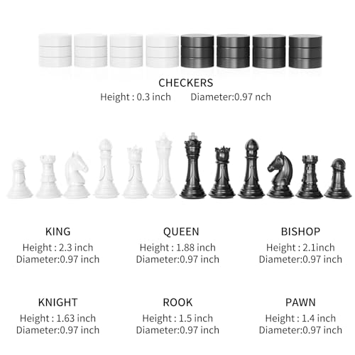 2-in-1 Chess Set and Magnetic Checkers Set - Foldable 13-inch Travel Board Game, Durable Plastic, Puzzle and Strategy Toys for Kids and Adults - color: Black and White