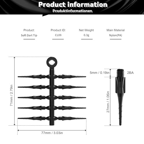 CyeeLife Fit Point Plus Tip | Soft Tip Dart Points | 2BA Thread | Dart Accessory | 50 Count