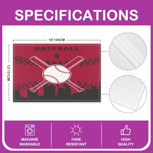 Erosebridal Baseball Placemats Set of 4 for Boys,Kids Softball Place Mats 12x18 inch,Red Black Baseball Player Table Mats,Sports Game Meal Mats for Dining Table(Arizona) - color: Arizona
