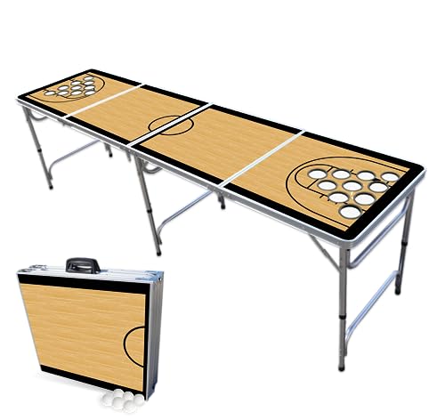 PARTYPONG 8-Foot Folding Beer Pong Table w/Cup Holes - Basketball Court Edition - style: w/ Cup Holes