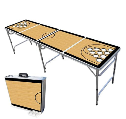PARTYPONG 8-Foot Folding Beer Pong Table w/Cup Holes - Basketball Court Edition - style: w/ Cup Holes