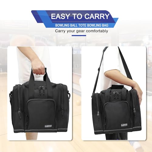 LARIPOP Bowling Ball Bag, Single Bowling Tote with Padded Ball Holder, Ventilated Shoe Pocket & Adjustable Shoulder Strap for Adult Bowlers Men Women - color: Black