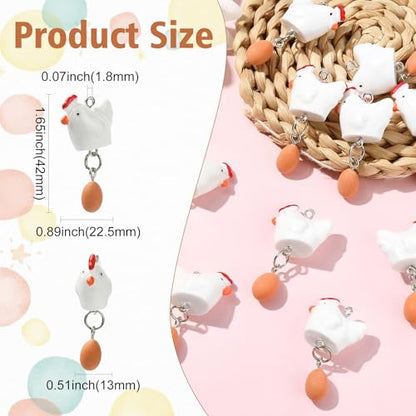 Stiesy Cute Resin Hen with Egg Charms 20Pcs, 3D Farm Animal Chicken Dangle Charm Bulk for Jewelry Making, DIY Craft Projects and Animal Lover Presents - color: Hen with Egg-20pcs