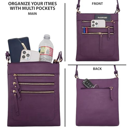 Solene Crossbody Bag Functional Multi Pocket Messenger Purse Top Zip Closure Shoulder Handbag With Adjustable Strap - color: Purple