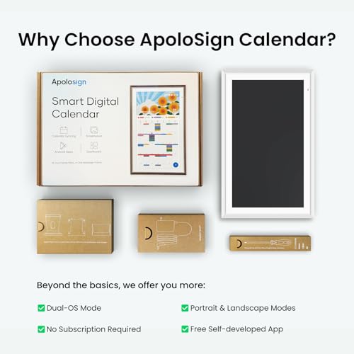 Apolosign 15.6-inch Digital Family Calendar, No Subscription Fee, Smart Wall Planner with Calendar Sync, Chore Chart & Touchscreen Display for Busy Families, Dual Mode, with Stand(White) - color: White