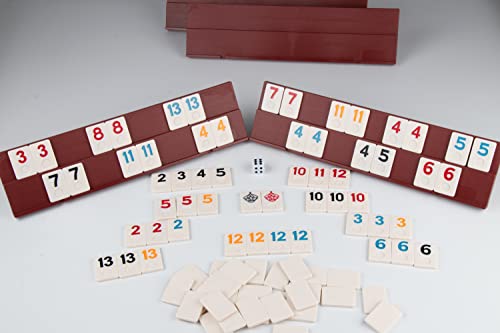 Doublefan Rummy Cube 4 Player Edition, 106 Rummy Cube Game Set with with 4 Plastic Racks in Portable Aluminum Case, Classic Board Game for Adults and
