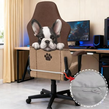 Suobstales Boston Terrier Paw Print Gaming Chair Covers, Stretchable Elastic Computer Desk Chair Cover with Armrest Covers, 4Pc/Set Soft Non Fading Office Chair Covers Slipcovers - color: Boston Terrier Paw