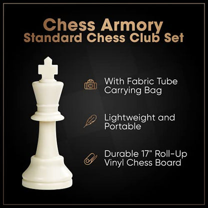 Chess Armory Tournament Chess Set with Canvas Carrying Bag - 17" On-The-go Portable Chess Set - Vinyl Roll Up Chess Board & Canvas Carrying Bag - Play Chess Anywhere, Anytime! - size: 17" Vinyl w/ Carrying Bag