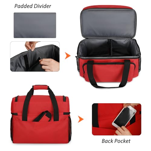 LARIPOP 2 Ball Bowling Bag Double Bowling Ball Carrier with Padded Holder, Shoe Compartment for Men Women Bowling League & Tournament - color: Red