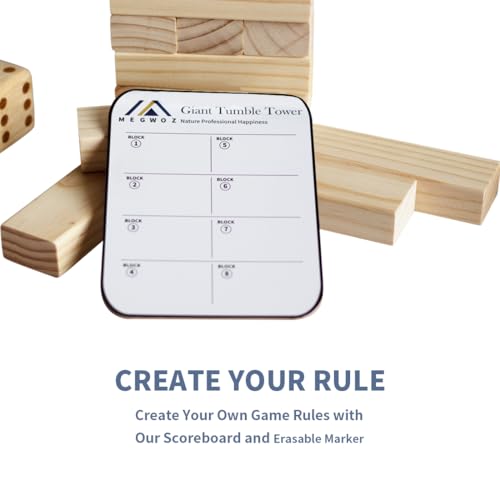 Megwoz Giant Tumble Tower Family Games for Kids and Adults 60 Blocks New Zealand Pine Wooden Blocks Stacking Up to 5 FT for Indoors Outdoors Yard Games for Family - size: L-Up to 5FT