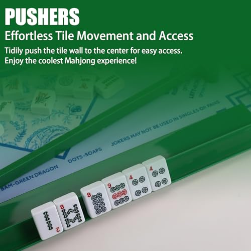 4 Pcs 18.7 Inch Green Acrylic Mahjong Tile Racks with Pushers for Game Night American Mahjong Racks Tile Set for Mah Jong Lovers and Beginners - color: Green