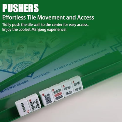 4 Pcs 18.7 Inch Green Acrylic Mahjong Tile Racks with Pushers for Game Night American Mahjong Racks Tile Set for Mah Jong Lovers and Beginners - color: Green