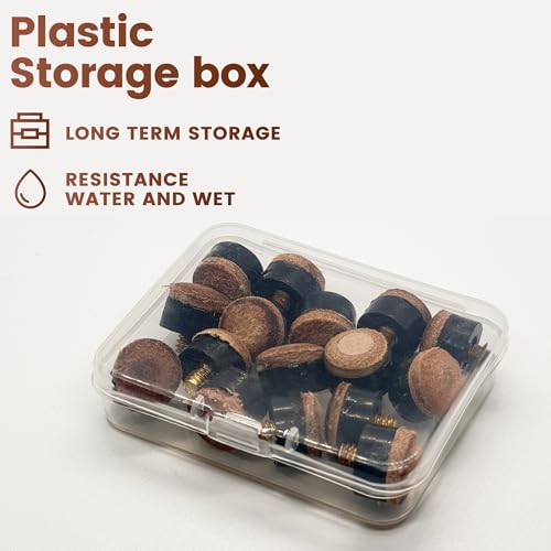 [2 Packs] Billiard Pool Cue Tips -16PCS 12MM Screw in cue Tips with Ferrules and 12mm Brown Leather Screw On Replacement Repair Kit with Storage Box