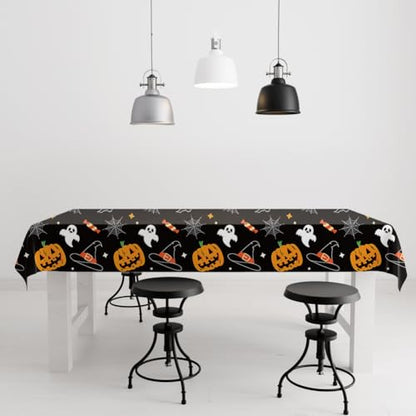 2 Pack Halloween Plastic Table cloths Christmas Plastic Table Covers Disposable Table Cloths for Christmas Party BBQ Picnic TableCovers Oil-Proof TableCloth Ghost Pumpkin Table Covers 54 x 108 in - color: Pumpkin