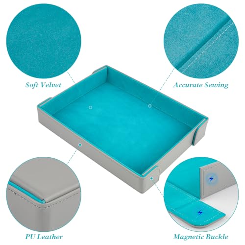 PU Leather Dice Tray Magnetic Folding Dice Rolling Mat with Felt Lining for Dice Games Portable Tabletop Board Games Tray, Grey and Blue - color: Grey&blue