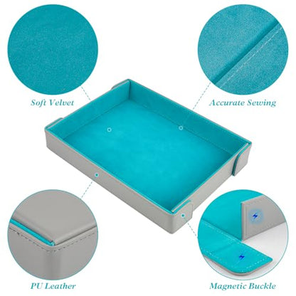 PU Leather Dice Tray Magnetic Folding Dice Rolling Mat with Felt Lining for Dice Games Portable Tabletop Board Games Tray, Grey and Blue - color: Grey&blue