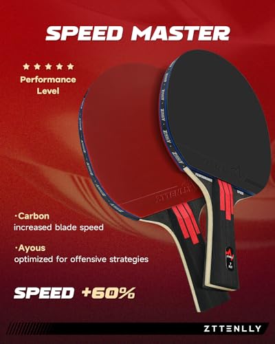 Ping Pong Paddle with Carbon Technology | Performance-Series,7-ply Finest Blade, Expert Speed/Edge/Balance, Thicker Protector Case | Table Tennis Racket for Professional - color: 1-Pack, style: Speed