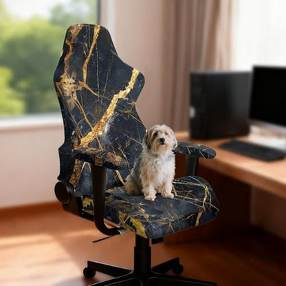 Black Gold Marble Texture Print 4 Pieces Gaming Chair Covers for Cats Breathable Rotating Gaming Chair Protector Computer Chair Seat Slipcovers with Armrest Covers - color: Black Gold Marble Texture