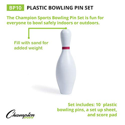 Champion SportsWeighted Foam Bowling Pin Set - color: White, size: 10 Pin Set (Ball Sold Separately)
