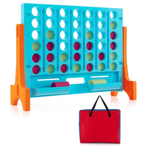Costzon Giant 4-in-A-Row Connect Game, 2-in-1 Jumbo 4-to-Score Game Set with Carrying Bag, Fun Family Party Game, Indoor Outdoor Yard Game for Kids Adults, Freestanding/Wall Mount - color: Orange
