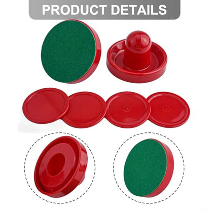 Air Hockey Pushers and Pucks Set, 96mm Red Plastic Mallets with Felt, 64mm Pucks, Replacement Accessories for Indoor Game Tables