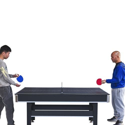 Tomkate 6-Foot Pool and Table Tennis Multi Game with Felt and Table Tennis Surface. Includes Billiard Accessories, Cues, Paddles and Balls for Family Game Room - color: Blue Felt with Black Body